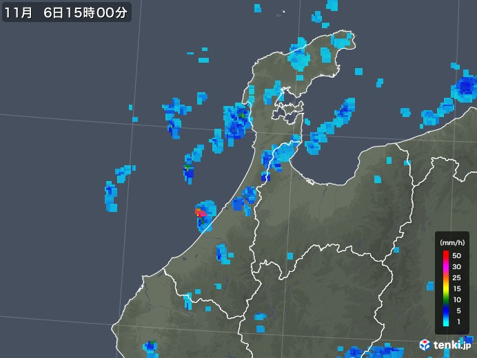 石川県の雨雲レーダー(2018年11月06日)