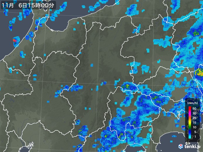長野県の雨雲レーダー(2018年11月06日)