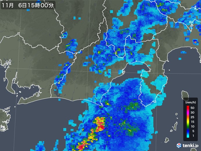 静岡県の雨雲レーダー(2018年11月06日)