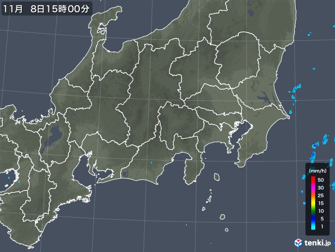 関東・甲信地方の雨雲レーダー(2018年11月08日)