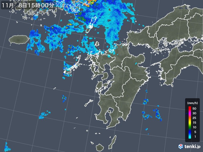 九州地方の雨雲レーダー(2018年11月08日)