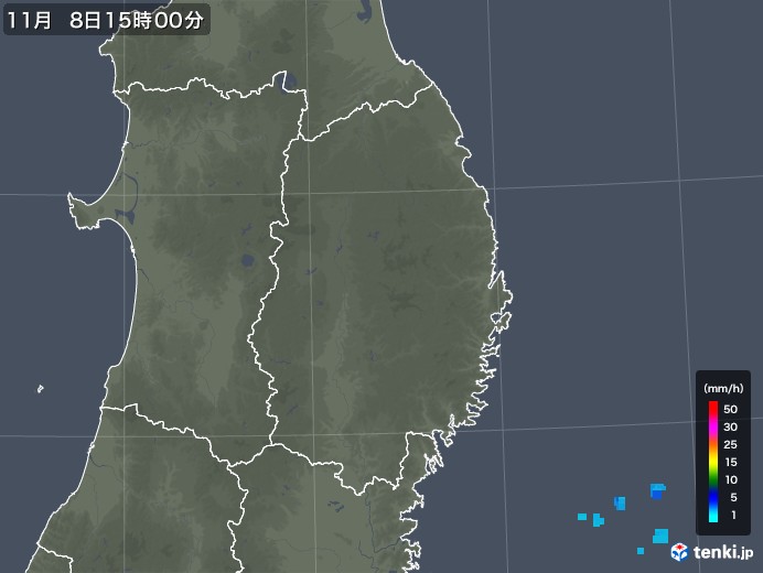 岩手県の雨雲レーダー(2018年11月08日)