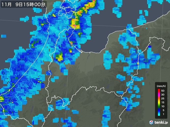 富山県の雨雲レーダー(2018年11月09日)