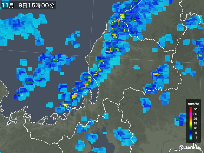 福井県の雨雲レーダー(2018年11月09日)