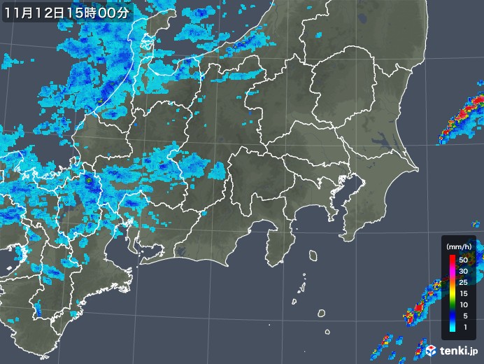 関東・甲信地方の雨雲レーダー(2018年11月12日)