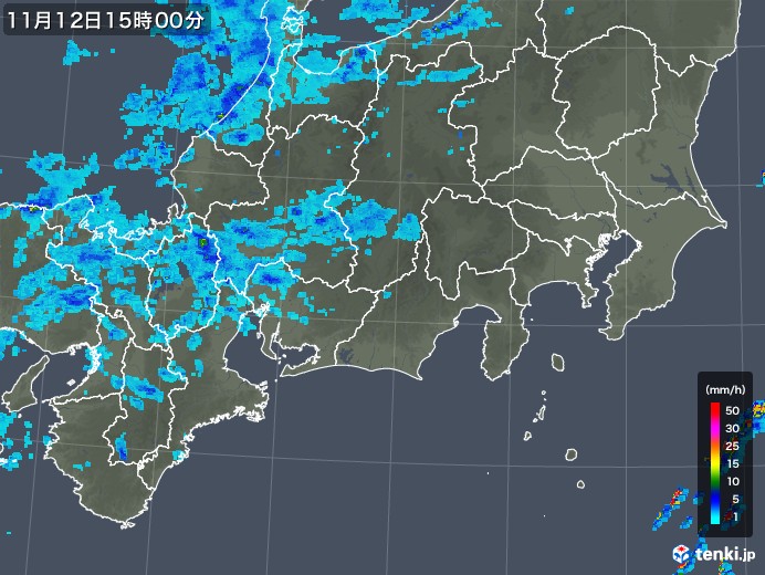 東海地方の雨雲レーダー(2018年11月12日)