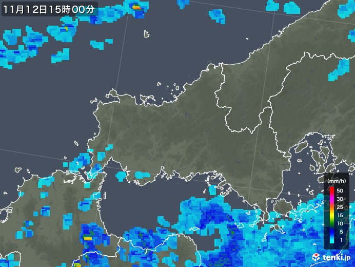 山口県の雨雲レーダー(2018年11月12日)