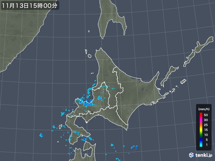 北海道地方の雨雲レーダー(2018年11月13日)