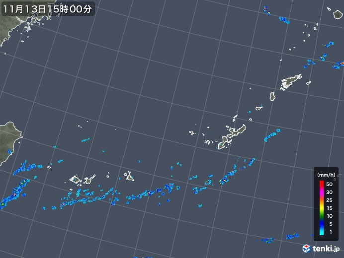 沖縄地方の雨雲レーダー(2018年11月13日)
