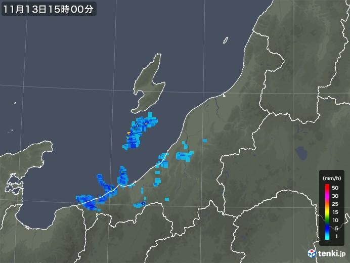 新潟県の雨雲レーダー(2018年11月13日)