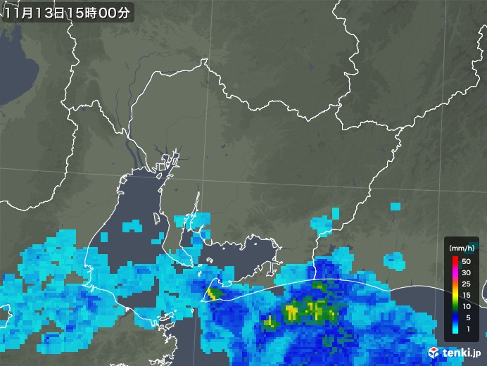 愛知県の雨雲レーダー(2018年11月13日)