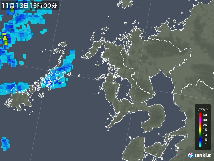 長崎県の雨雲レーダー(2018年11月13日)