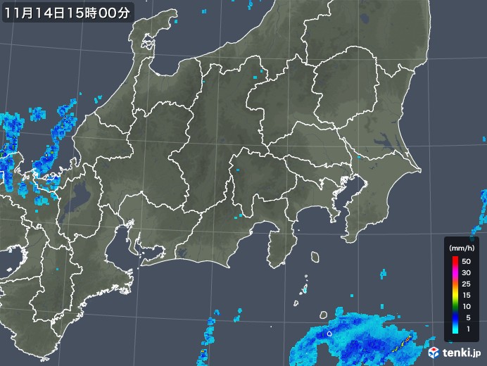 関東・甲信地方の雨雲レーダー(2018年11月14日)