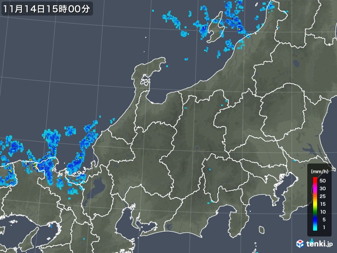 北陸地方の雨雲レーダー(2018年11月14日)