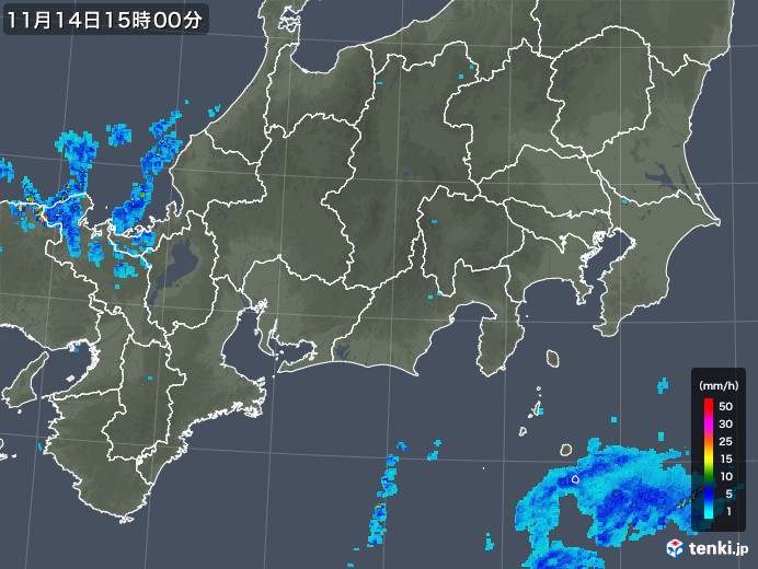 東海地方の雨雲レーダー(2018年11月14日)