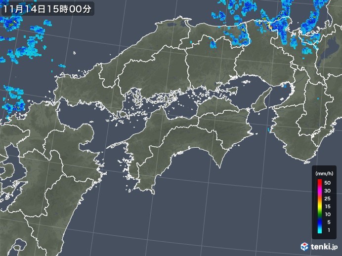 四国地方の雨雲レーダー(2018年11月14日)