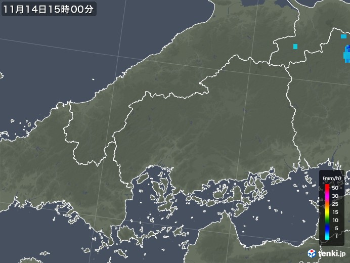 広島県の雨雲レーダー(2018年11月14日)