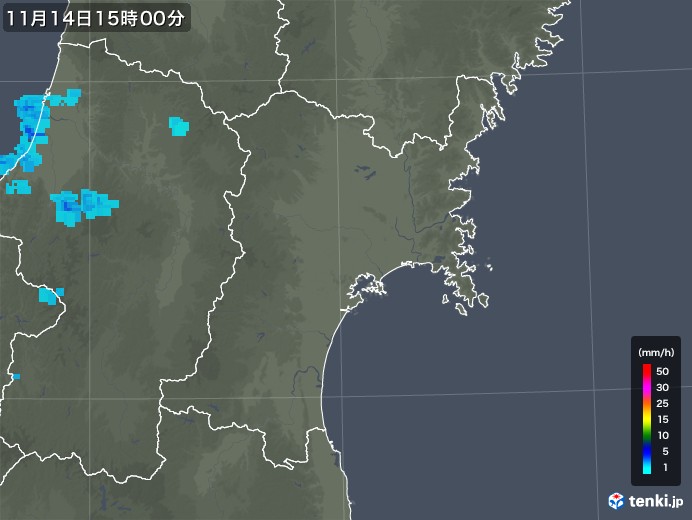 宮城県の雨雲レーダー(2018年11月14日)