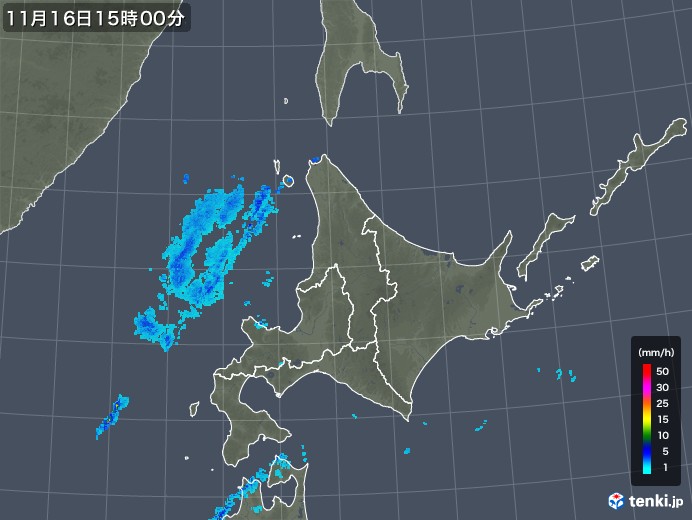 北海道地方の雨雲レーダー(2018年11月16日)