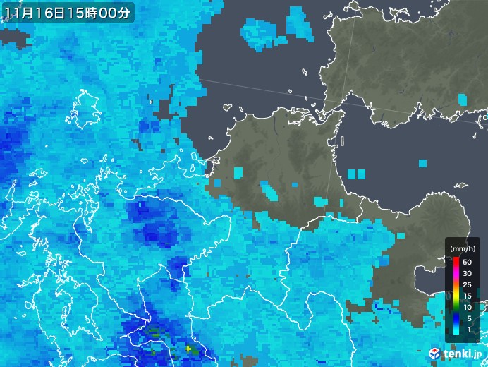 福岡県の雨雲レーダー(2018年11月16日)