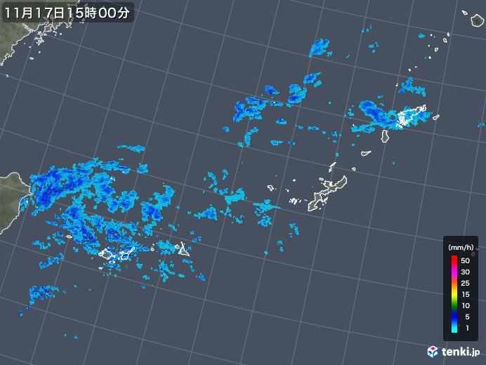 沖縄地方の雨雲レーダー(2018年11月17日)