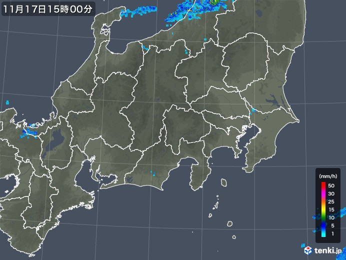 関東・甲信地方の雨雲レーダー(2018年11月17日)