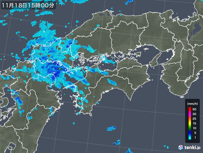 四国地方の雨雲レーダー(2018年11月18日)