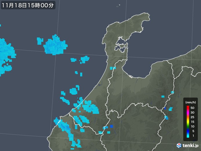 石川県の雨雲レーダー(2018年11月18日)