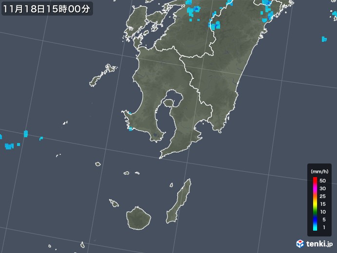 鹿児島県の雨雲レーダー(2018年11月18日)