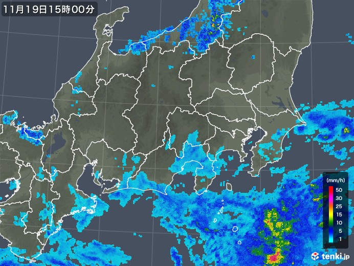 関東・甲信地方の雨雲レーダー(2018年11月19日)
