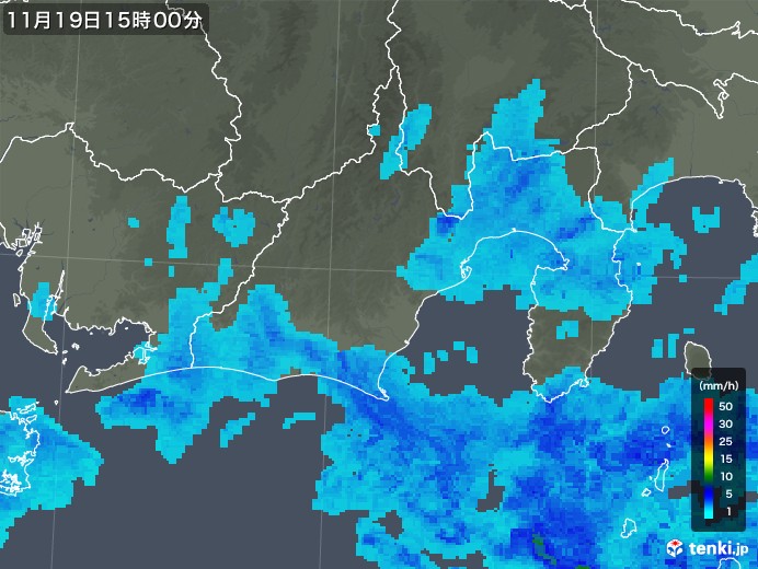 静岡県の雨雲レーダー(2018年11月19日)