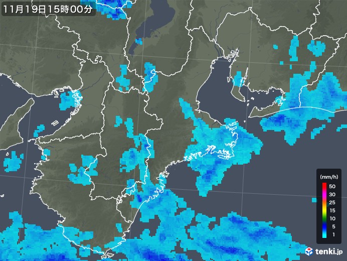 三重県の雨雲レーダー(2018年11月19日)