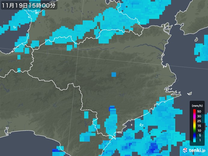 徳島県の雨雲レーダー(2018年11月19日)
