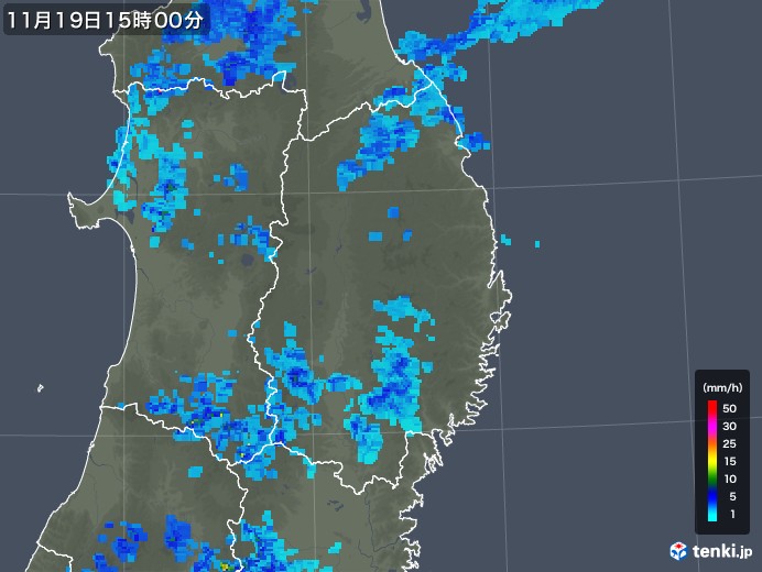 岩手県の雨雲レーダー(2018年11月19日)