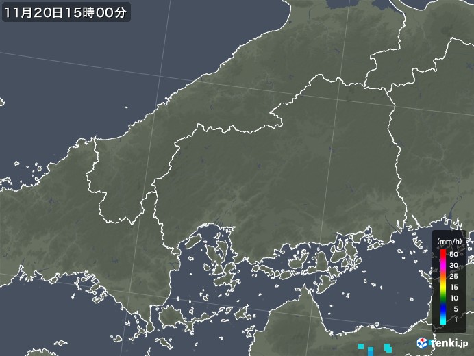 広島県の雨雲レーダー(2018年11月20日)