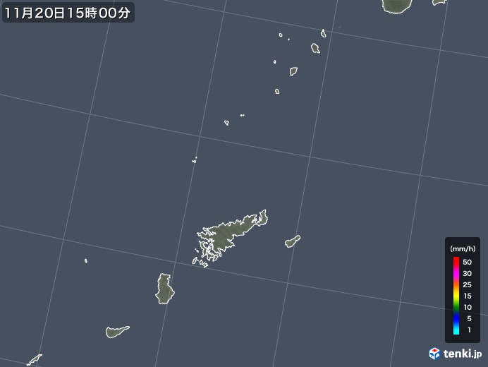 奄美諸島(鹿児島県)の雨雲レーダー(2018年11月20日)