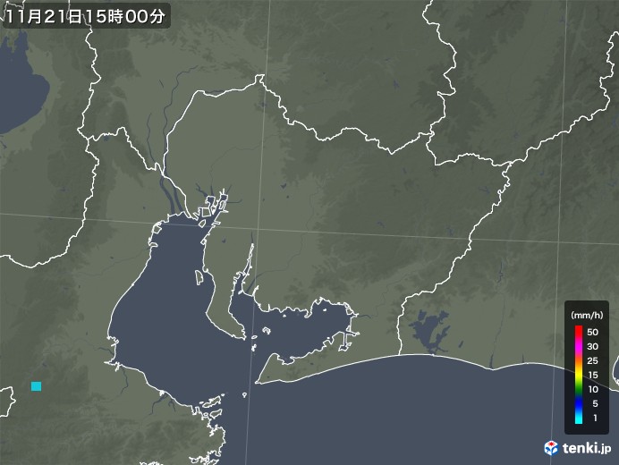 愛知県の雨雲レーダー(2018年11月21日)