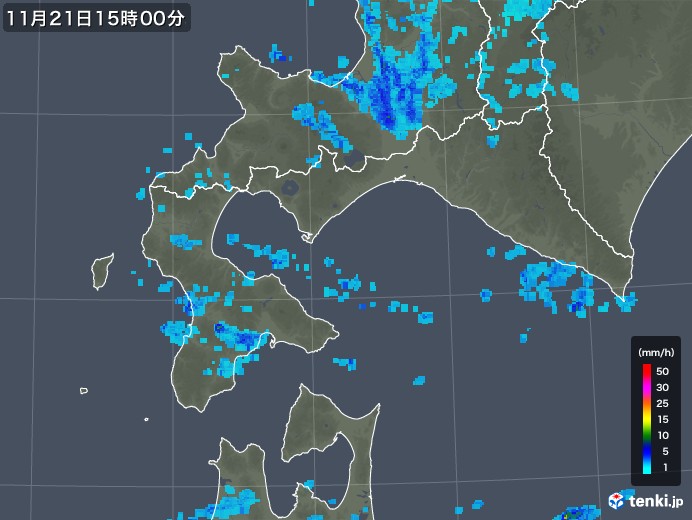 道南の雨雲レーダー(2018年11月21日)