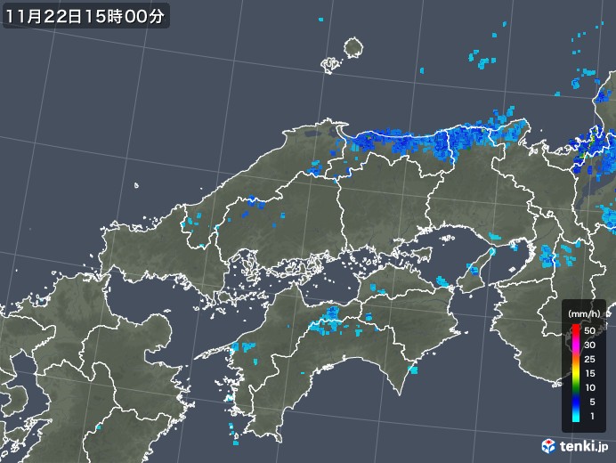 中国地方の雨雲レーダー(2018年11月22日)