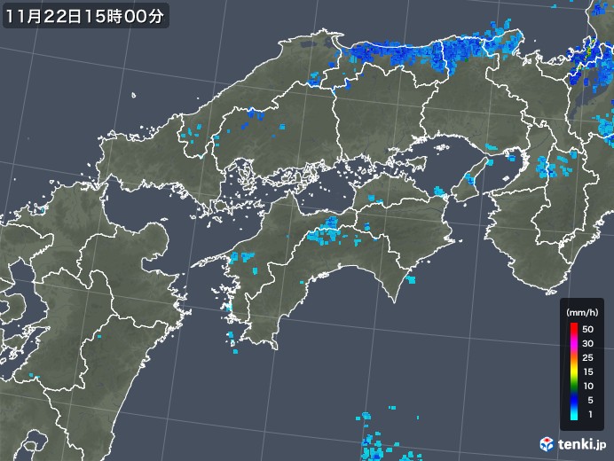 四国地方の雨雲レーダー(2018年11月22日)