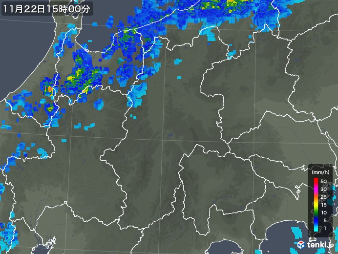 長野県の雨雲レーダー(2018年11月22日)