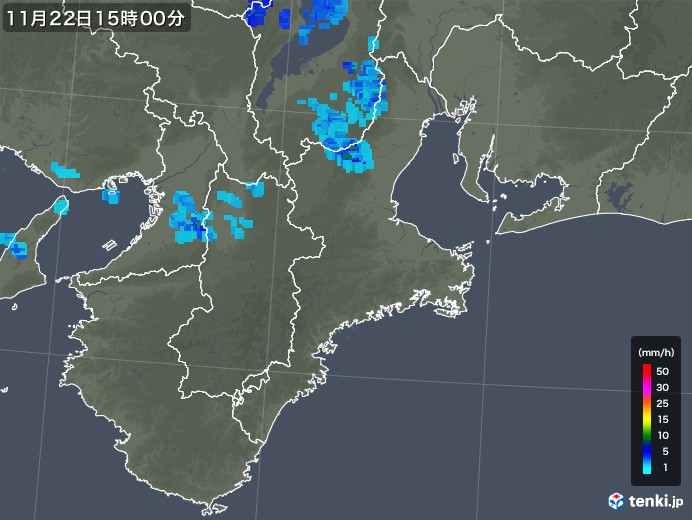 三重県の雨雲レーダー(2018年11月22日)