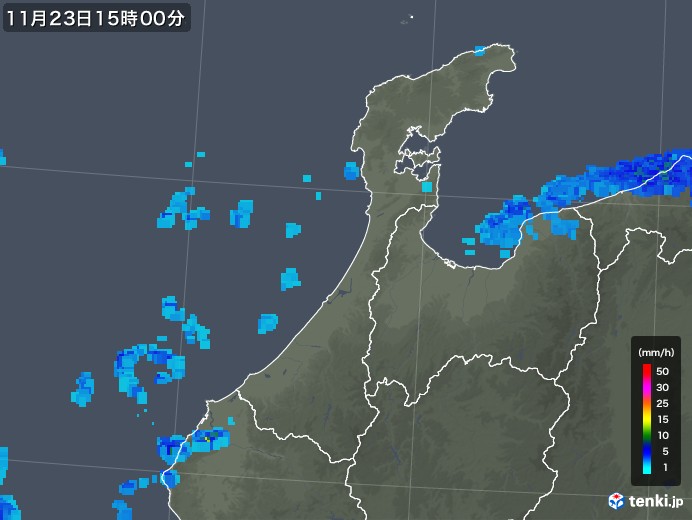石川県の雨雲レーダー(2018年11月23日)