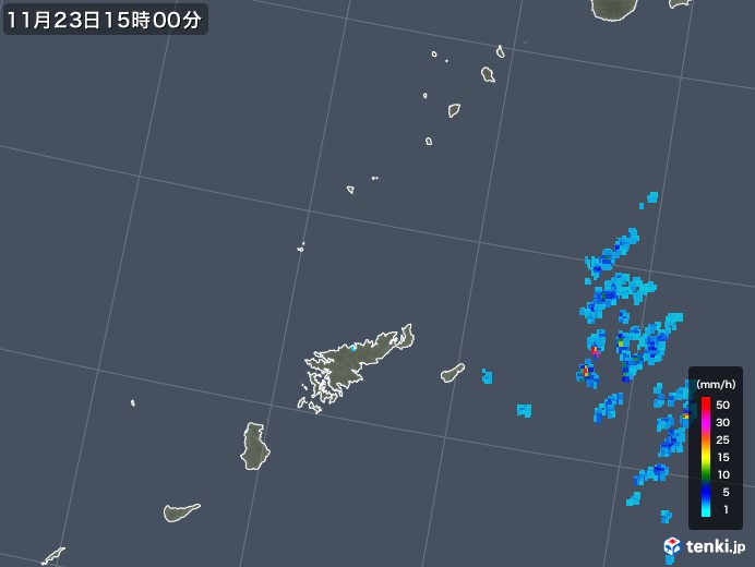 奄美諸島(鹿児島県)の雨雲レーダー(2018年11月23日)