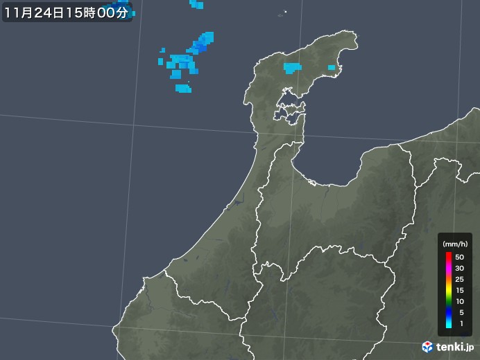石川県の雨雲レーダー(2018年11月24日)