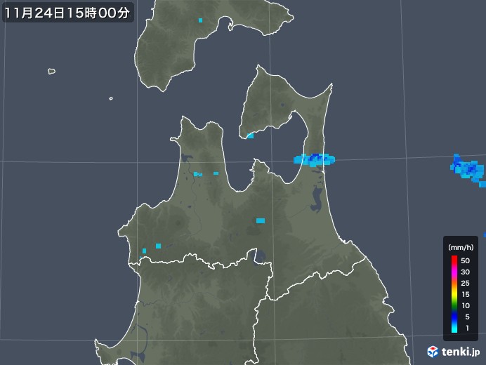 青森県の雨雲レーダー(2018年11月24日)
