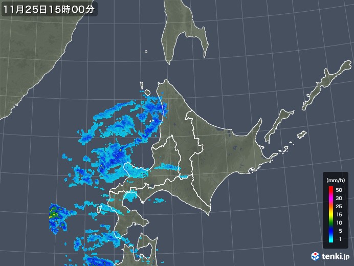 北海道地方の雨雲レーダー(2018年11月25日)