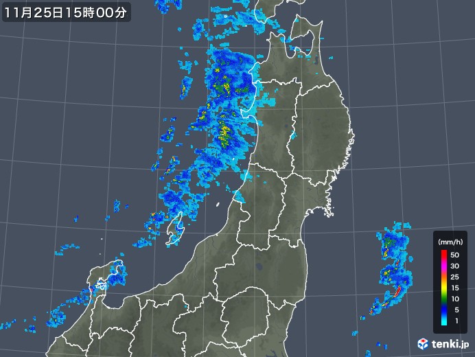 東北地方の雨雲レーダー(2018年11月25日)