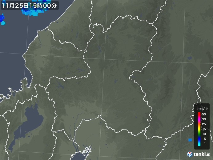 岐阜県の雨雲レーダー(2018年11月25日)