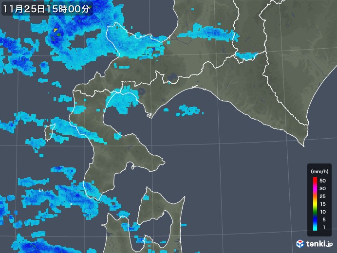 道南の雨雲レーダー(2018年11月25日)
